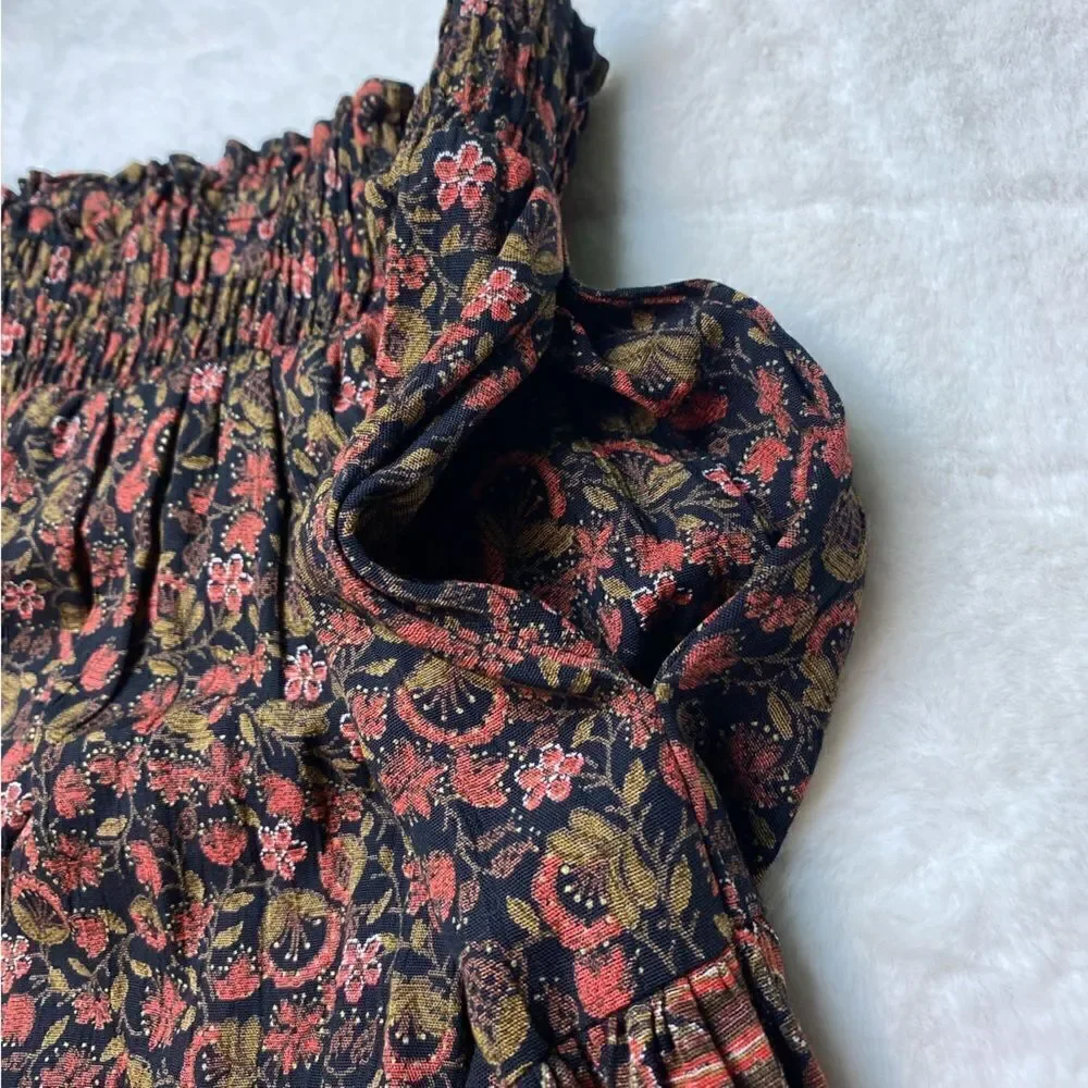 Fortina Vintage Floral Design Black Red Boho Skirt Size Medium - Picture 8 of 11